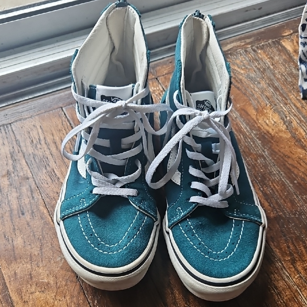 Vans Teal Suede High-Top Sneakers with White Accents